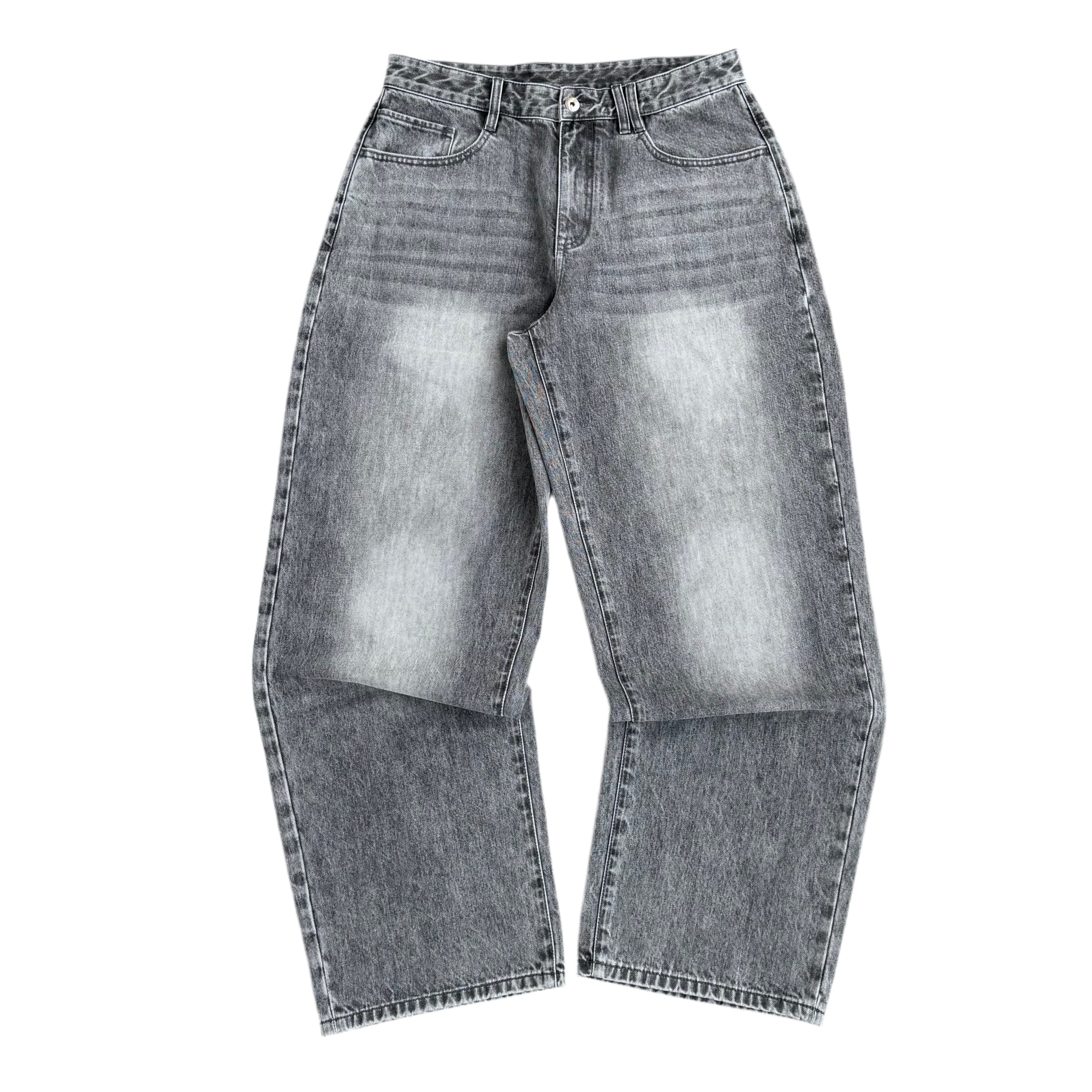 Distressed logo jeans grey