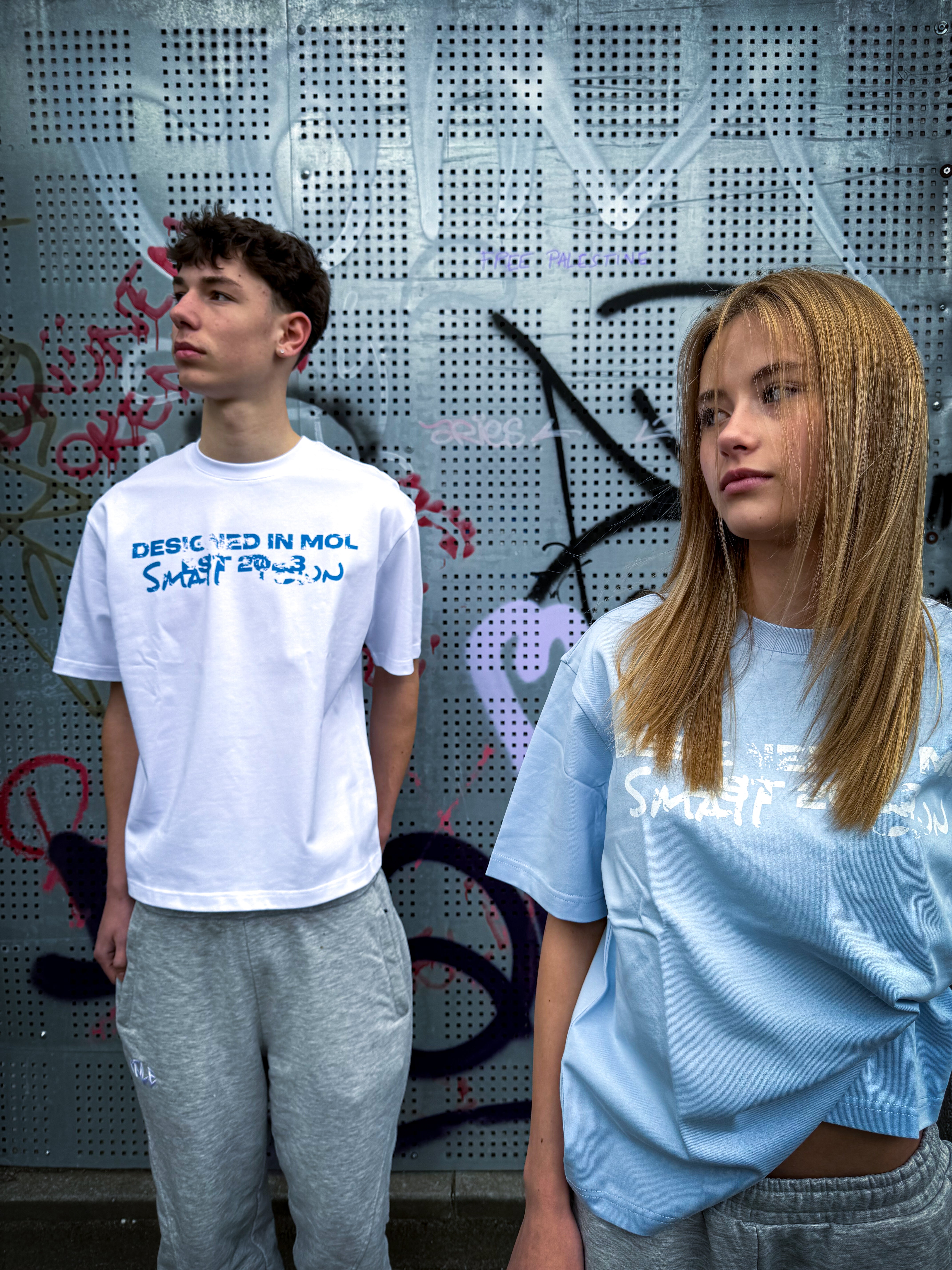 Grunge tee babyblue/white